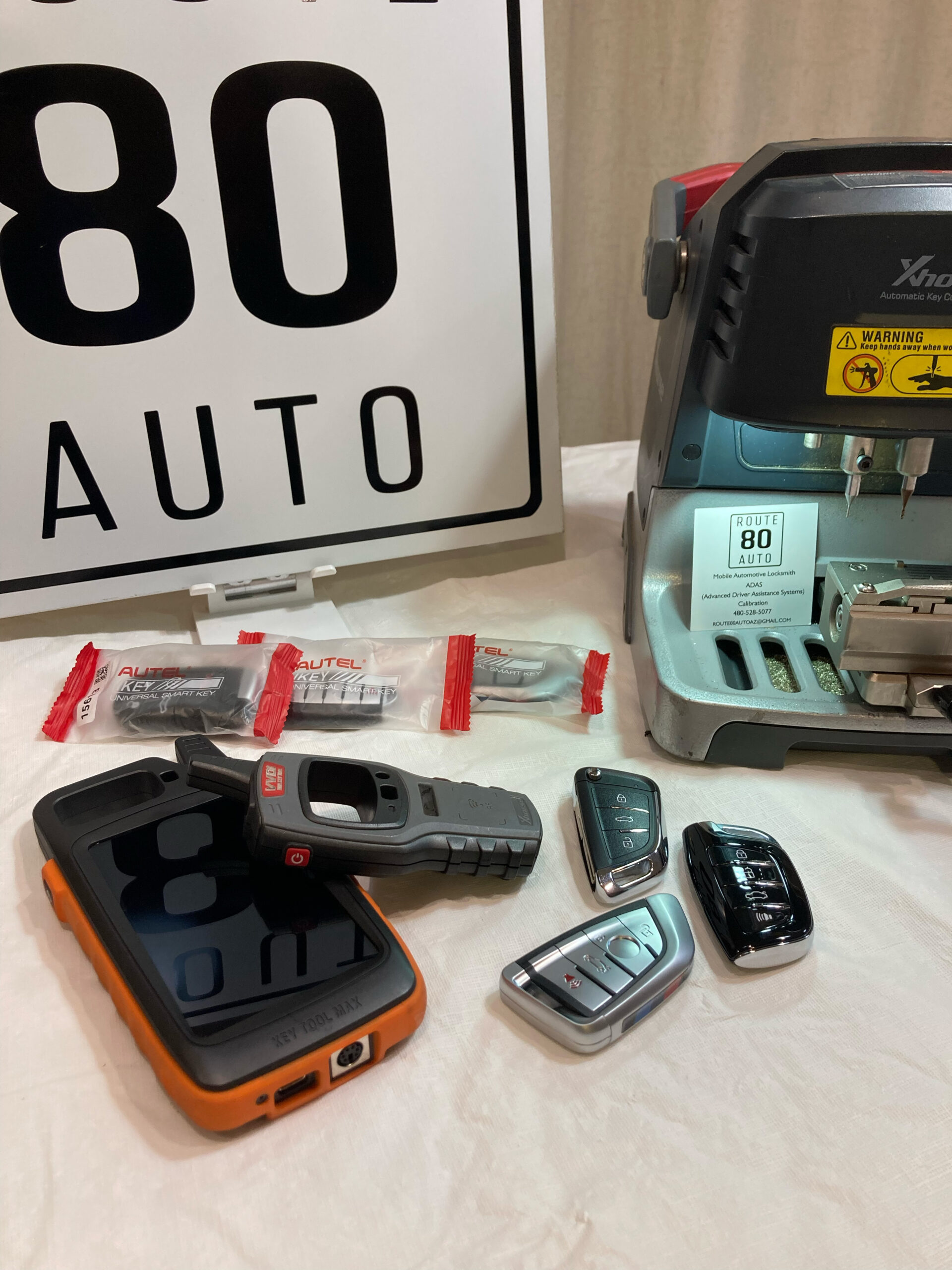 Mobile locksmith tools and key fobs for automotive locksmith services by Route 80 Auto in Central Phoenix and Glendale, AZ